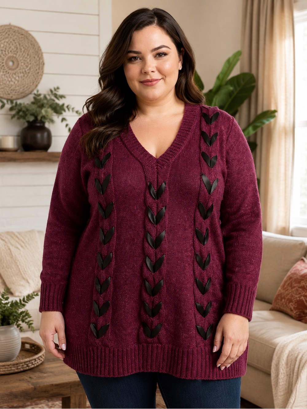 Lane Bryant Burgundy Lace-Up Ribbon Sweater – Plus Size 26/28 Coquette